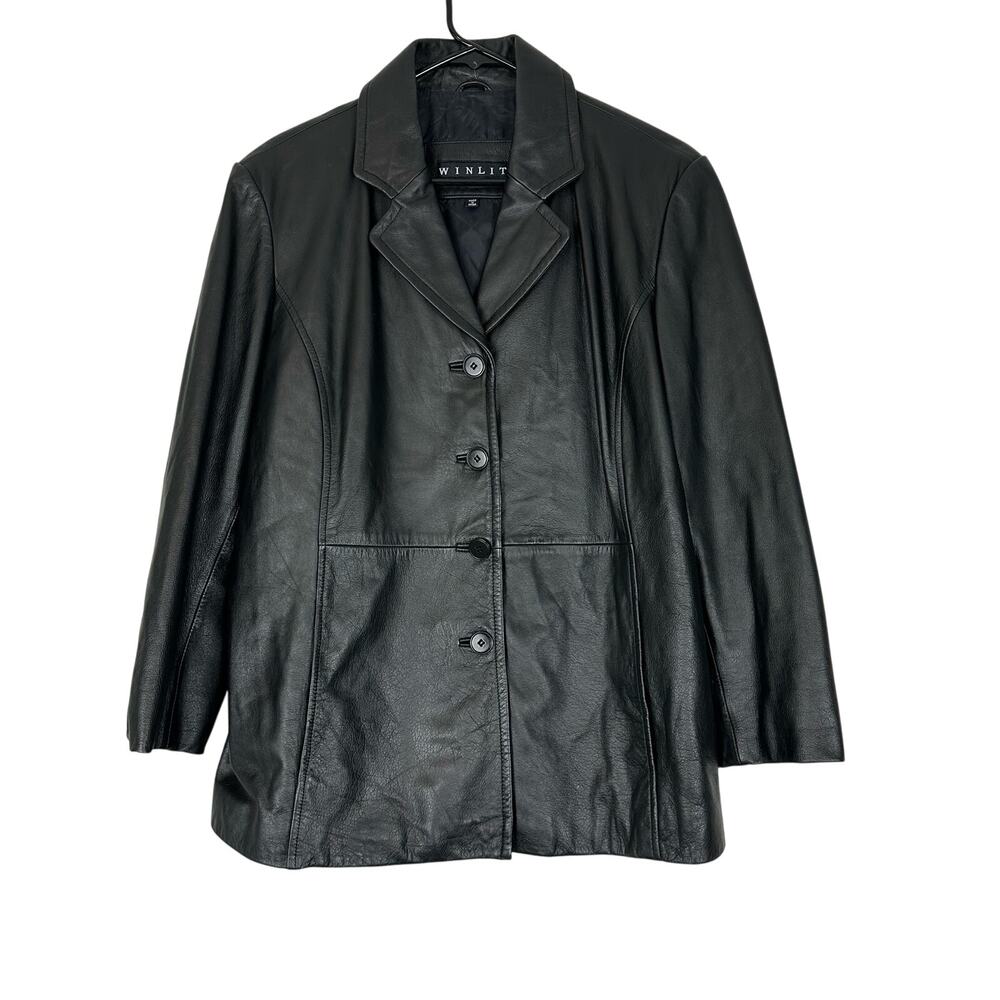 Winlet Leather Jacket Button Front Short Trench Coat Large